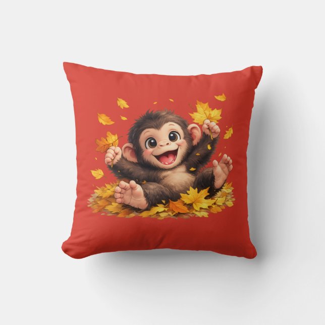 Coussin Singe souriant aux grands yeux tropical ludique  (Recto)