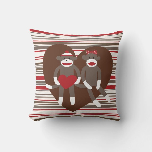 Coussin Singes de chaussette en cadeaux de coeur de (Recto)