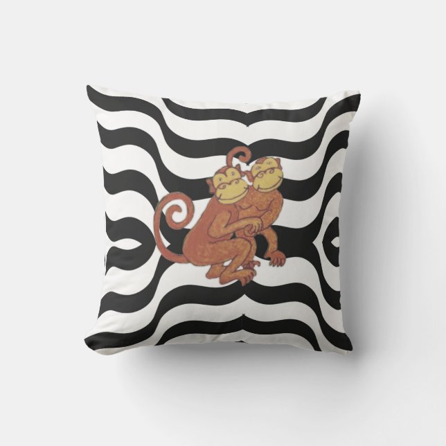 Coussin Singes sur Zebra imprimé noir et blanc (Recto)