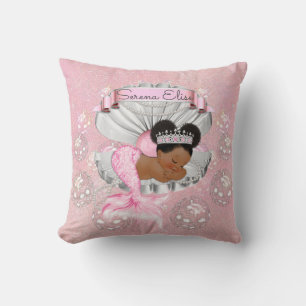 Coussin Sirène Afro-Américaine Bébé Rose Coquille Perles