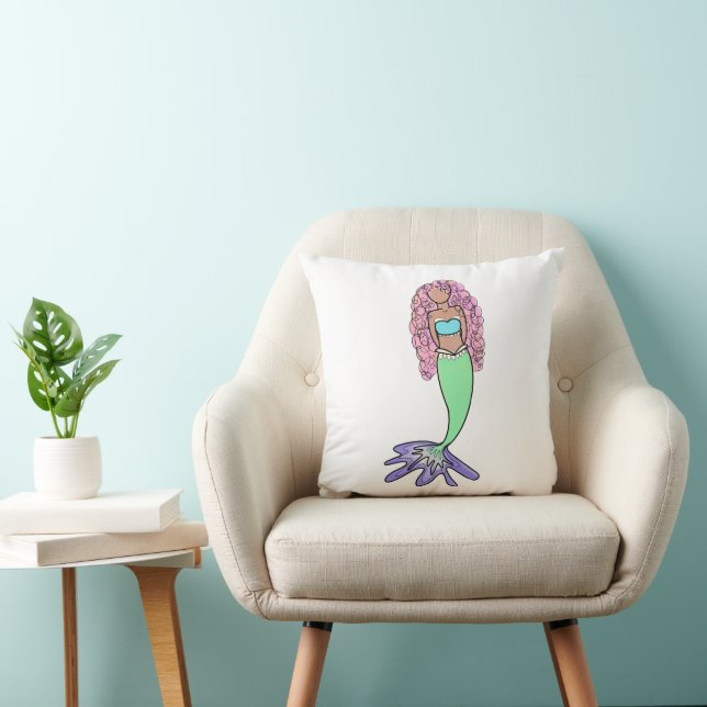 Coussin sirène arc-en-ciel rose bleu violet vert noir bouc (Chaise)