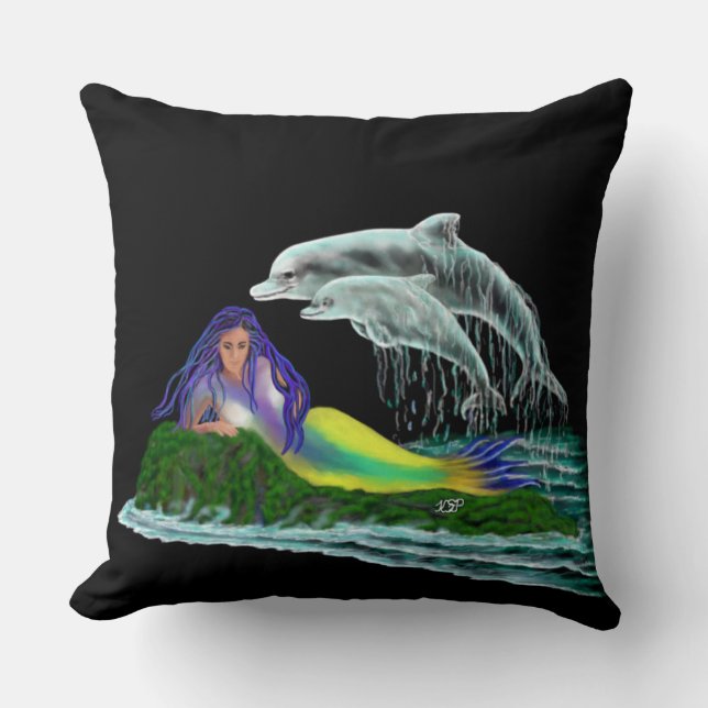 Coussin Sirène avec dauphins (Recto)