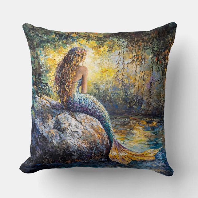 Coussin Sirène dans la peinture Grotto (Recto)