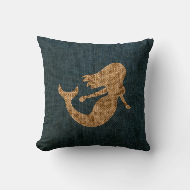 Coussin Sirène dans le bleu rustique (Recto)