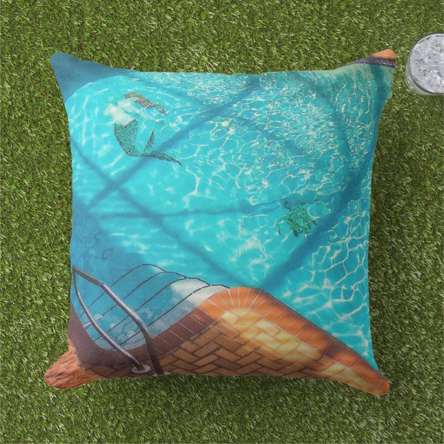 Coussin Sirène dans une piscine (Herbe)