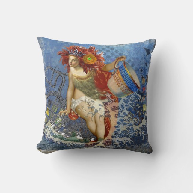 Coussin Sirène du Verseau Art Gothique Bleu (Recto)