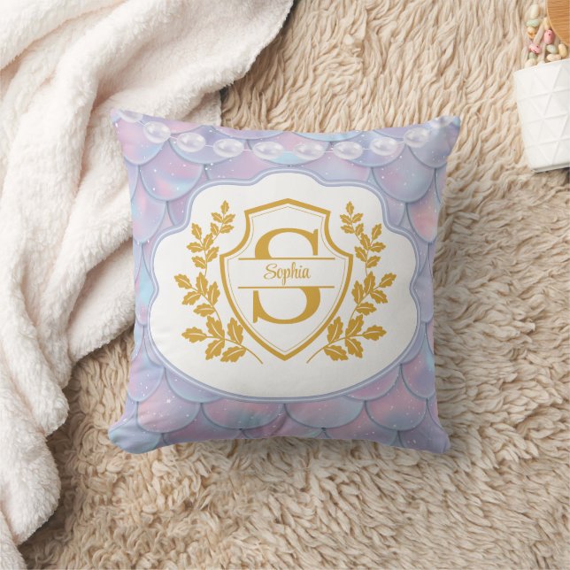 Coussin Sirène élégante en or avec monogramme perle et éca (Couverture)