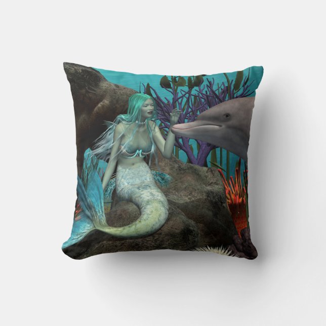 Coussin Sirène et dauphin sous la mer (Recto)