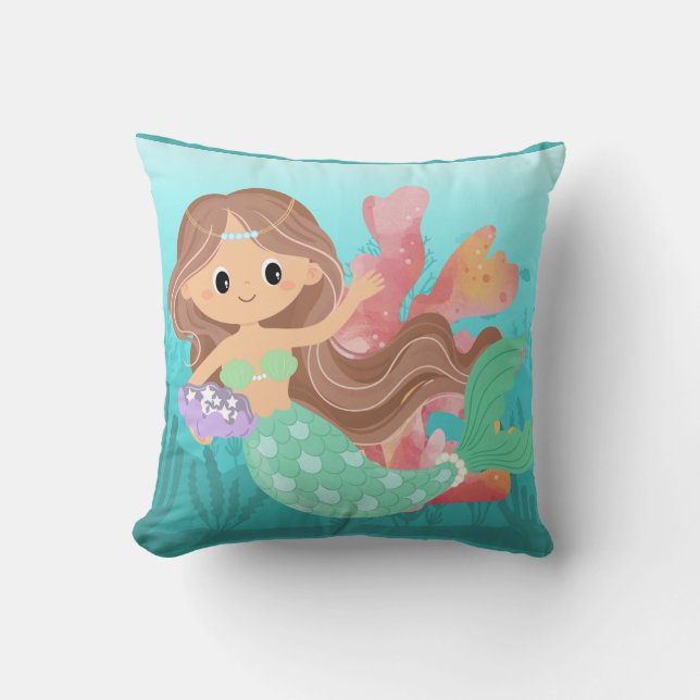 Coussin Sirène jouant dans l'océan  (Recto)