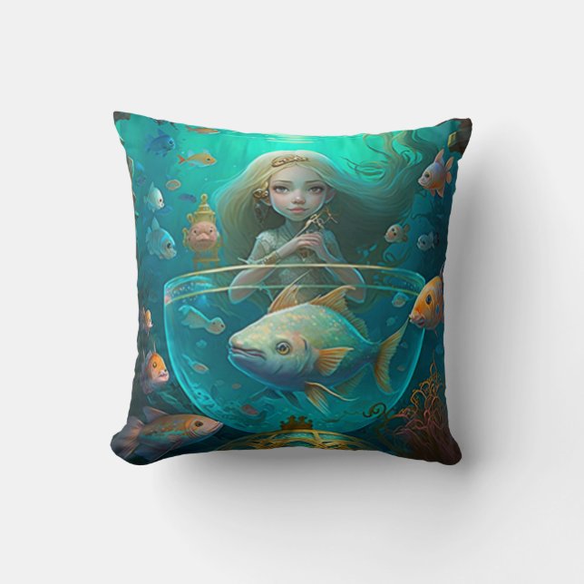Coussin Sirène nager avec le poisson mignon pilon jetez (Recto)