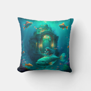 Coussin Sirène nager avec le poisson mignon pilon jetez