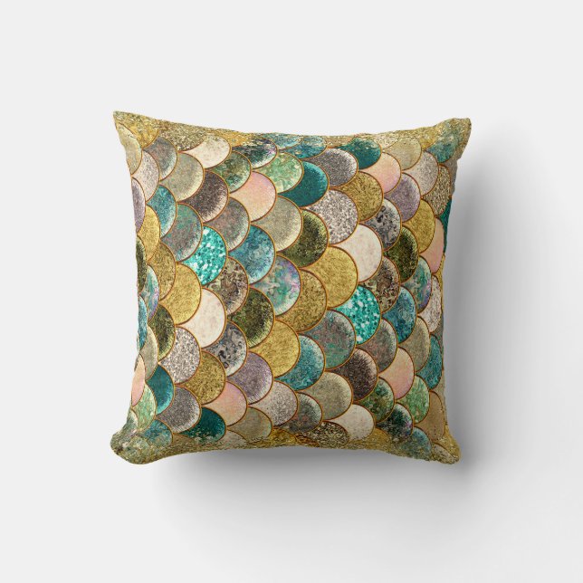 Coussin Sirène Paillettes Multi Couleurs Glam Écailles Fém (Recto)