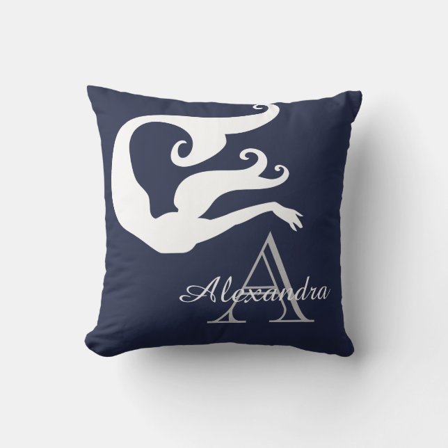 Coussin Sirène personnalisée White Navy bleu monogrammée (Recto)