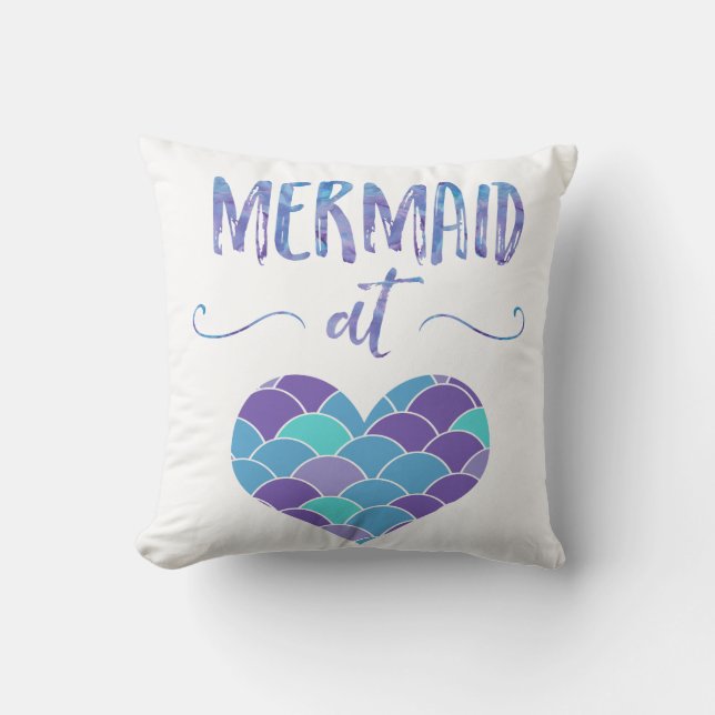 Coussin Sirène pourpre et turquoise mignonne au carreau de (Recto)