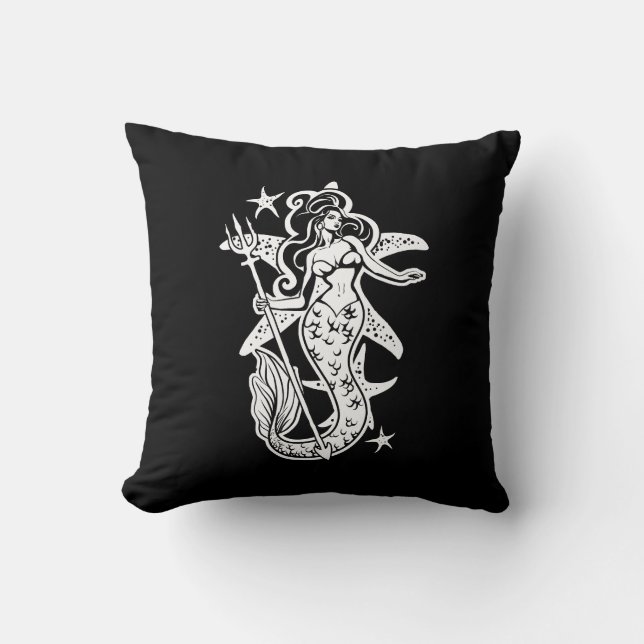 Coussin Sirène Retro-Up Noir Et Blanc (Recto)