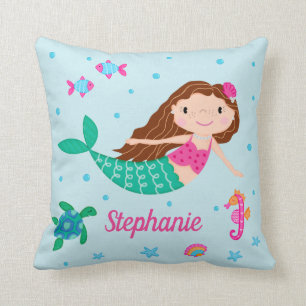 Coussin Sirène Sous La Mer Bleu Personnalisé