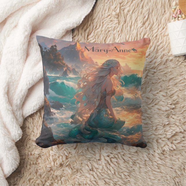 Coussin Sirène Whimsical, cheveux coulants, océan (Couverture)