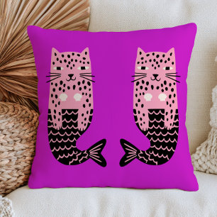 Coussin Sirènes léopard sur thème nautique fantaisie viole