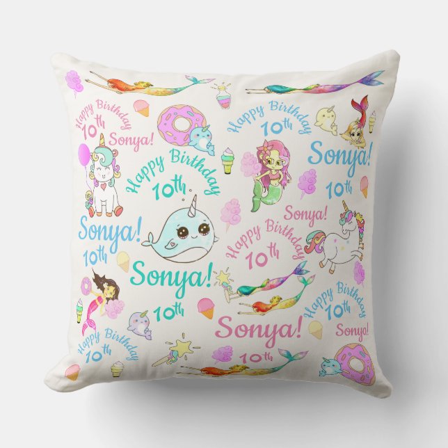Coussin Sirènes, Narval, glace, beignets, barbe à papa (Recto)