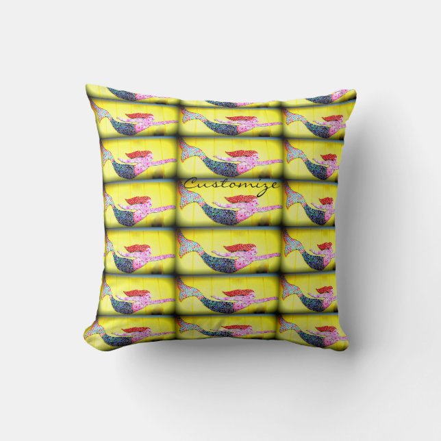 Coussin sirènes rose natation Thunder_Cove jaune (Recto)