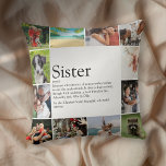 Coussin Sister Definition Modern 12 Photo Collage<br><div class="desc">Personalise the 12 photos and definition for your special sister or hermana (little or big) to create a unique gift. A va parfaitement à l'émission de cette aubaine,  c'est le jour de la livraison. Conçu par Thisnotme ©</div>