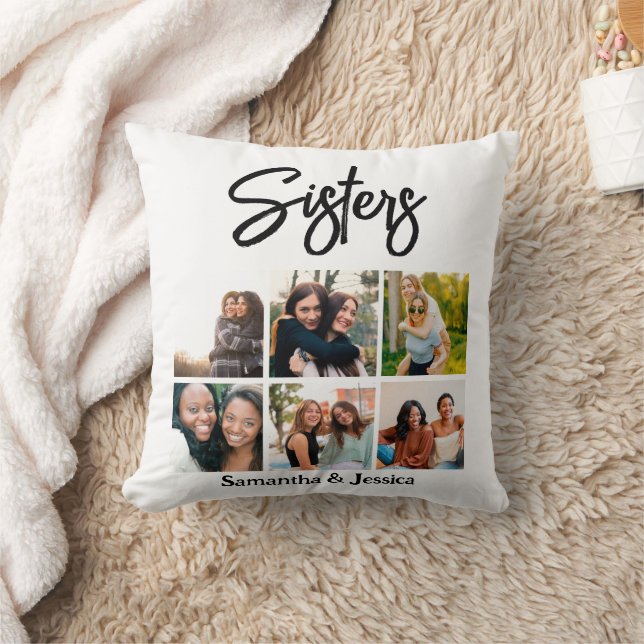 Coussin Sisters personnalisés Script 6 Collage photo (Couverture)