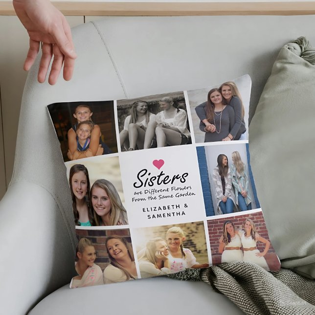 Coussin Sisters Script Citation Hot Rose Heart Photo Colla (Créateur téléchargé)