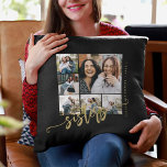 Coussin Sisters script photo collage cadeau<br><div class="desc">Black or moderne lancer oreiller modèle cadeau spécial gardien pour soeurs avec six photos personnalisées et script de calligraphie moderne. Personnalisez-le avec vos images et texte ! Veuillez noter que la couleur arrière - plan est modifiable. Vous pouvez remplacer le noir par n'importe quelle autre couleur après avoir sélectionné l'option...</div>