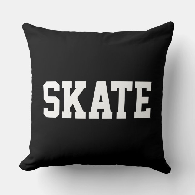 Coussin SKATE Texte Blanc Athlétique Gras Sur Fond Noir Mo (Recto)