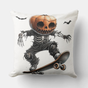 Coussin 🎃 Skateur à Tête de Citrouille