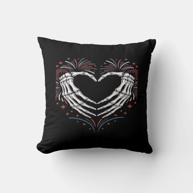 Coussin Skeleton Coeur main 4ème De L'Amérique Patriotique (Recto)