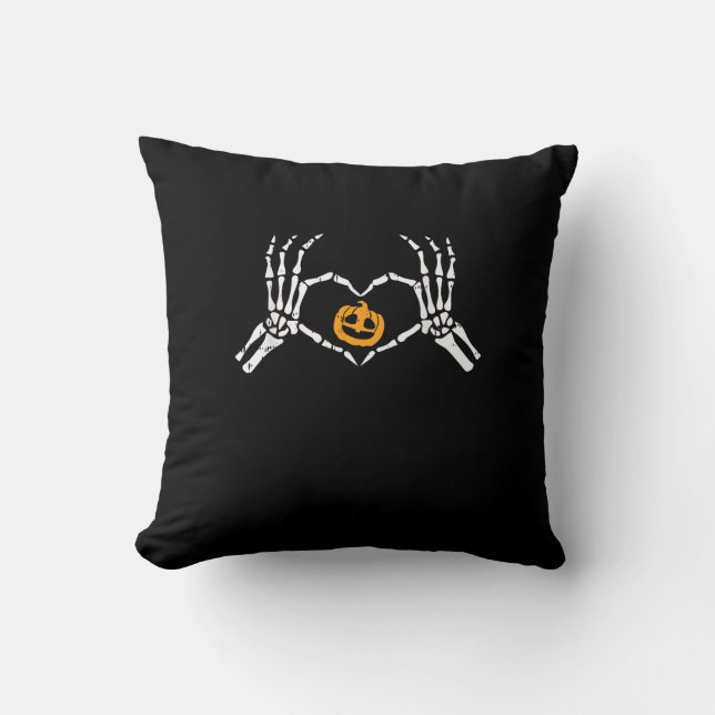 Coussin Skeleton Coeur main Halloween Costume Citrouille (Recto)