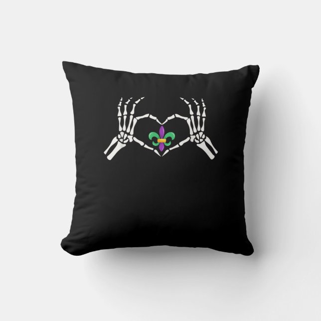 Coussin Skeleton Coeur main Mardi Gras (Recto)