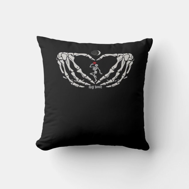 Coussin Skeleton Femme Avec Rouge Dans Le Coeur Fait De Ma (Recto)