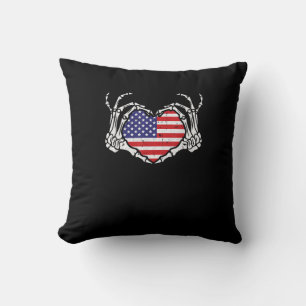 Coussin Skeleton Hand Heart 4e Du Drapeau Américain Patrio