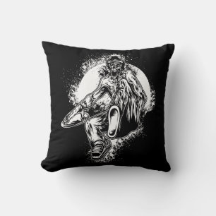 Coussin Skeleton Monster noir blanc dessin