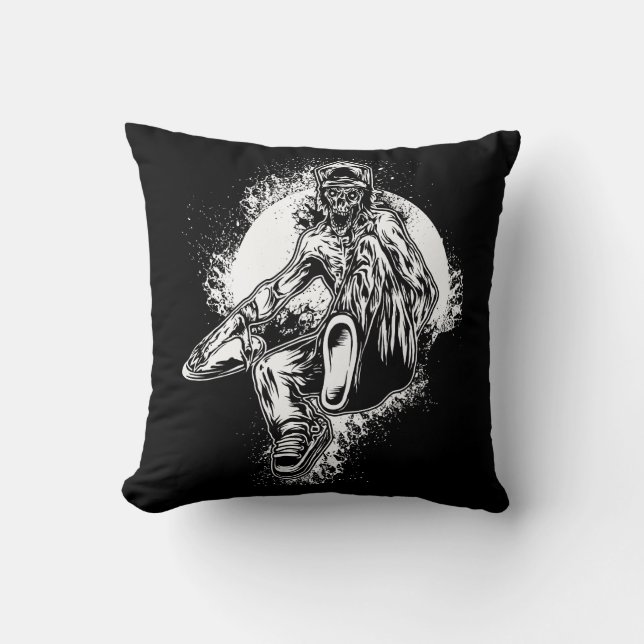 Coussin Skeleton Monster noir blanc dessin (Recto)