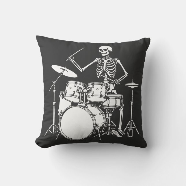Coussin Skeleton plays the drums in rock band (Recto)