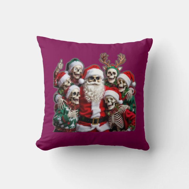 Coussin Skeleton Santa Christmas Group Photo – Festive 3D  (Recto)