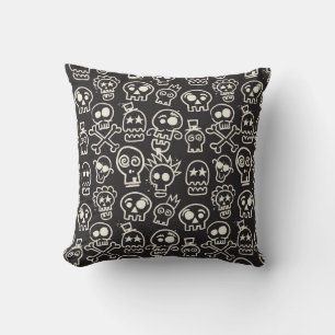 Coussin Sketchchy noir crâne papier peint sans couleur