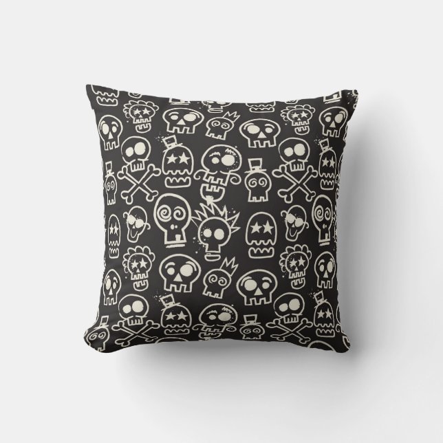Coussin Sketchchy noir crâne papier peint sans couleur (Recto)