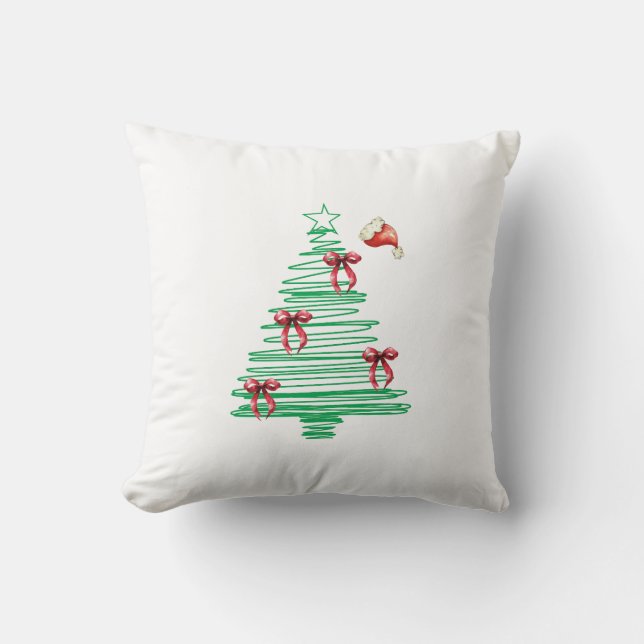 Coussin sketchy christmas tree with red bow and santa hat (Recto)