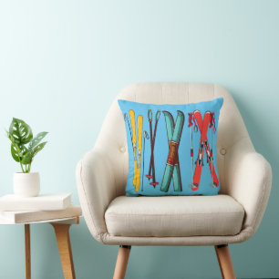 Coussin Ski amusant Ski coloré Ski skieur