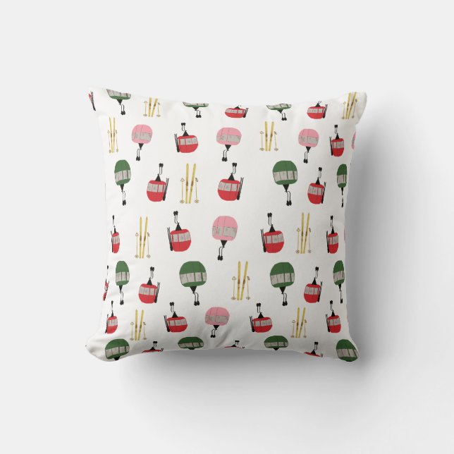 Coussin Ski d'hiver Gondola retro blanc (Recto)