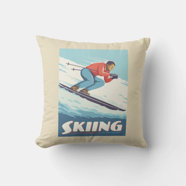 Coussin Ski est croire Retro Print (Recto)