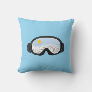 Coussin Ski Goggles Mountain View Illustration Bleu clair