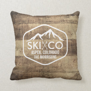 Coussin Ski Polonais en bois rustique et montagne Aspen le