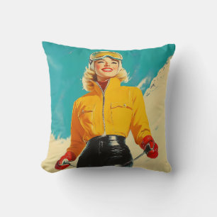 Coussin Ski rétros Glamour Vintage hiver Aventure