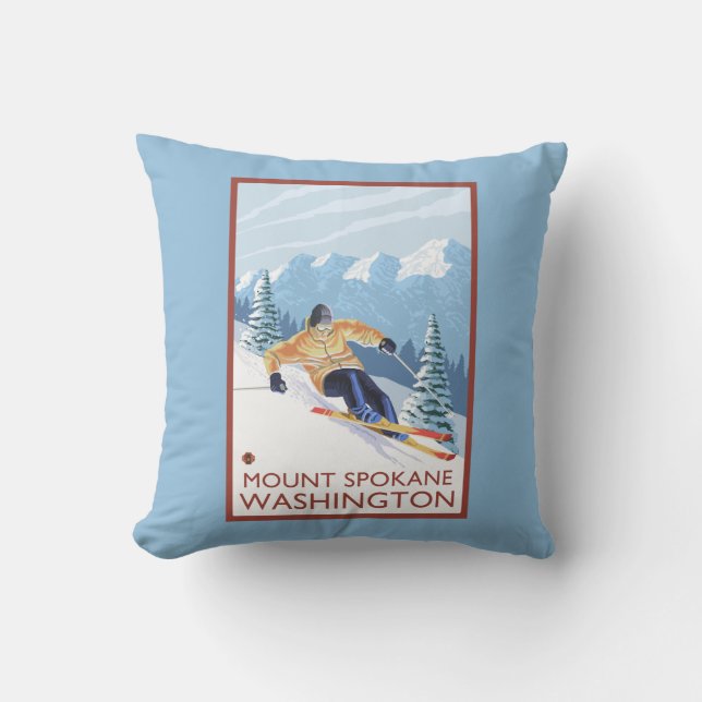 Coussin Skieur de neige de Downhhill - bâti Spokane, (Recto)