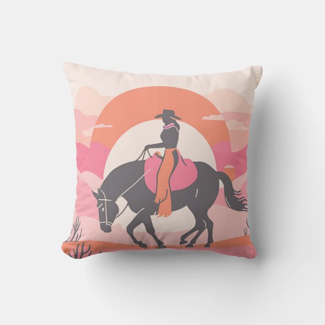 Coussin Skis du désert avec Cowgirl chevauchant son cheval (Recto)